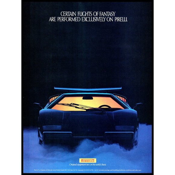 1989 Pirelli Tires Lamborghini Countach Vintage Print Ad Italian Italy Wall Art - Picture 1 of 1